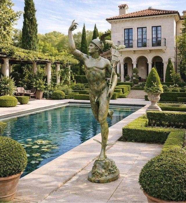 Beeld, XXL Bronze Mercury - 193 cm - Brons, Antiek en Kunst, Curiosa en Brocante