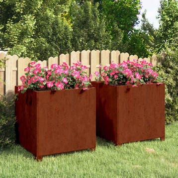 vidaXL Plantenbakken met poten 2 st roestig 50x50x50 cm, Verzenden, Minder dan 60 cm, Nieuw, Metaal