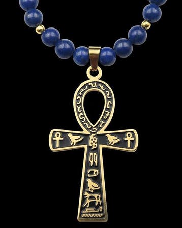 Lapis lazuli - Egyptische halsketting - Ankh-kruis van de