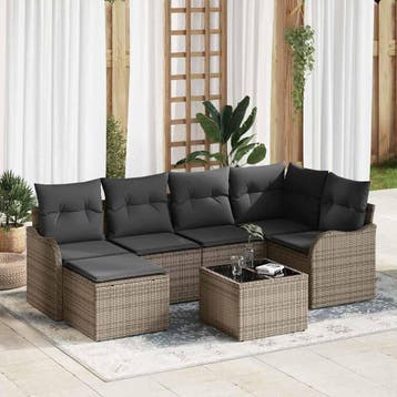 vidaXL Tuin Sofa Set 7 st Grijs poly rattan, Verzenden, Nieuw, Rotan, 7 zitplaatsen