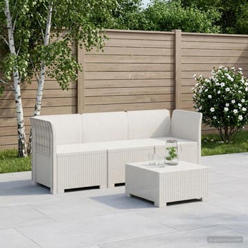 vidaXL 3-Zits Tuin Sofa Rattan Look PP Wit, Verzenden, Nieuw