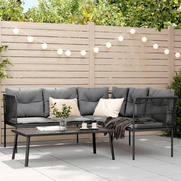 vidaXL Loungeset met kussens staal en textileen zwart, Verzenden, Nieuw, Rvs, Loungeset