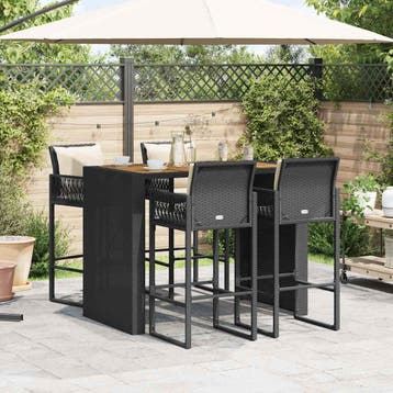 vidaXL 5-delige Tuinbarset met kussens poly rattan acacia, Verzenden, Nieuw, 4 zitplaatsen