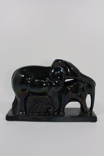 Lemanceau - Beeld, Olifant met kalf - 22.5 cm - Aardewerk