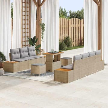 vidaXL Tuinbankenset 10 st 9-Aantal zitplaatsen Beige Poly, Verzenden, Nieuw, Meer dan 8 zitplaatsen