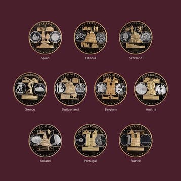 Europa. 10 ECUs European countries, historic coin designs,
