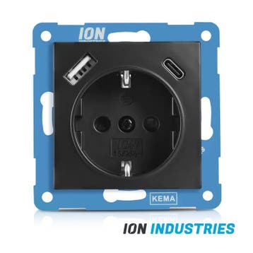 ION INDUSTRIES - Wandcontactdoos E1 mat zwart - met, Verzenden, Nieuw, Overige fittingen