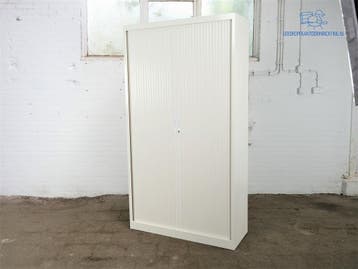 Roldeurkast wit 195x120x45 cm kunststof lamellen ZGAN, Overige materialen, Gebruikt, 100 tot 150 cm, Verzenden