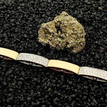 18 Krt. Bicolor gouden schakelarmband met diamanten; 1,05..., Gebruikt, Ophalen of Verzenden, Met edelsteen, Goud