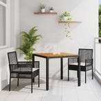 vidaXL Tuin eettafelset 3 pcs Zwart poly rattan, Tuin en Terras, Tuinsets en Loungesets, Verzenden, Nieuw, Rotan, 3 zitplaatsen