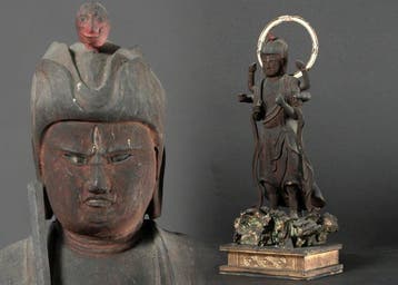 Buddhist Wooden Sculpture of Six-Armed Kojin Guardian Deity