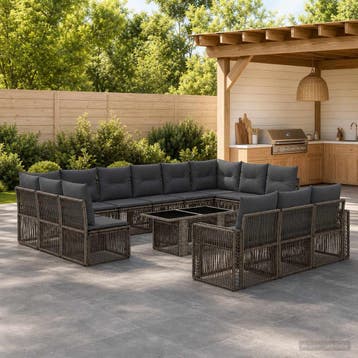 vidaXL Tuinbankenset 14 st Grijs en Donkergrijs poly rattan, Verzenden, Nieuw