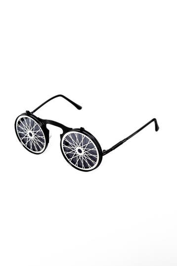 KIMU® Flip Up Zonnebril Spaken Zwart Montuur Zilver Zwarte G, Ophalen of Verzenden, Nieuw, Feestartikel, Carnaval