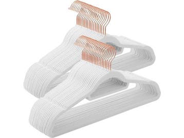 Veiling - Fluwelen kledinghangers 50 stuks anti-slip wit ros, Nieuw