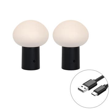 Set van 2 tafellampen mushroom zwart incl. LED oplaadbaar -, Verzenden, Nieuw, Kunststof, Design
