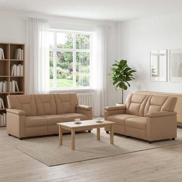 vidaXL Bankstel 2 pcs Cappuccino Kunstleer, Verzenden, Nieuw, Leer, 150 tot 200 cm