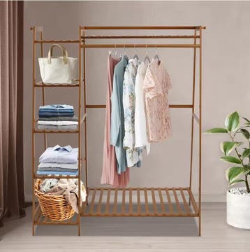 Bamboe Kledingrek met Planken – Open Kledingkast 110×40×140, Verzenden, Nieuw