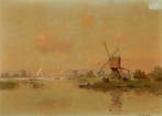 Jan SimonKnikker Jr (1911-1990) - Waterlandschap met Molen, Antiek en Kunst