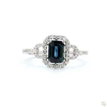 Ring - 18 karaat Witgoud - 1.38ct. tw. Saffier - Diamant, Nieuw