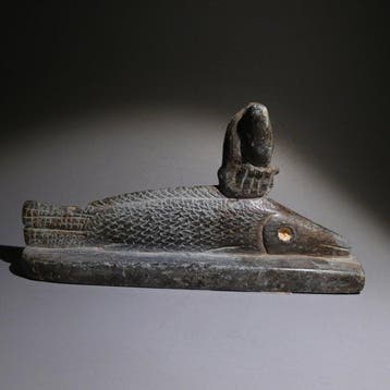 Oud-Egyptisch Schist God Oxyrhynchos Vis. 11 cm lang.