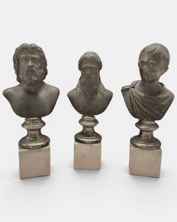 sculptuur, 3 busti personaggi greci Romani - 18 cm - Brons, Antiek en Kunst