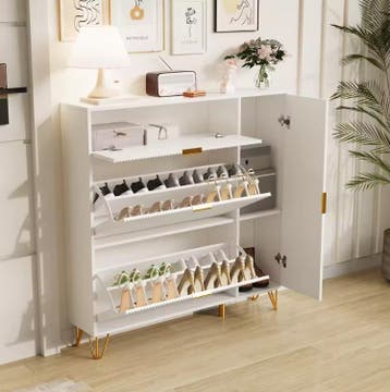 Witte Schoenenkast met 3 Klapdeuren en Opbergvakken – Modern, Verzenden, Nieuw