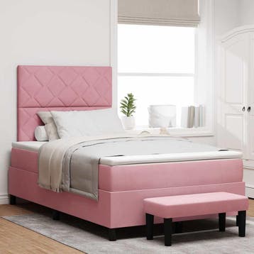 vidaXL Boxspring bed met hoofdeinde Roze 200 x 120 cm, Verzenden, Nieuw, Twijfelaar, Stof
