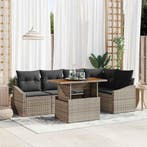 vidaXL Tuin Eetset met kussen 6 pcs Grijs en Bruin, Verzenden, Nieuw, Rotan, 6 zitplaatsen