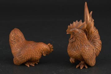 Miniature Sculptures - Pair of Rooster and Hen - sculptuur -
