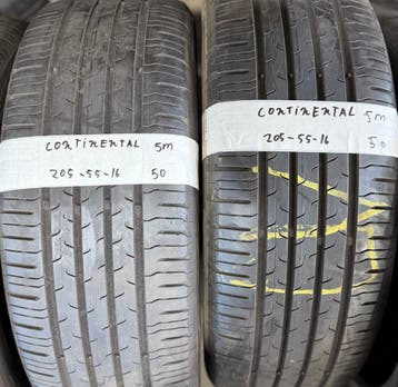 2x 205-55-16 Continental Zomer 2x 5mm €50 Pet Band 205 55 16, Ophalen, Gebruikt, 16 inch, 205 mm