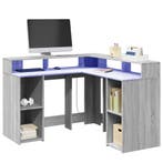 vidaXL Bureau met LED-verlichting 130x130x91 cm hout grijs, Huis en Inrichting, Bureaus, Verzenden, Nieuw
