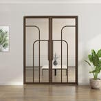 Dubbele stalen taatsdeur Brons 4 Vlaks rond Helder glas*, Minder dan 80 cm, Overige typen, Nieuw, Metaal