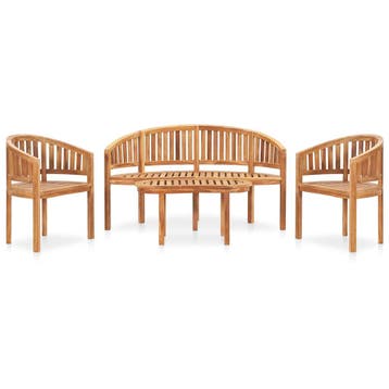 vidaXL 4-delige Loungeset banaanvormig massief teakhout, Tuin en Terras, Tuinsets en Loungesets, Verzenden, Nieuw, Teakhout, Loungeset