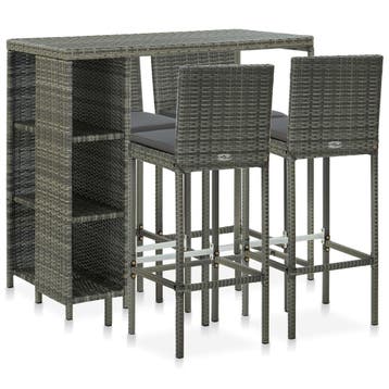 vidaXL 5-delige Tuinbarset met kussens poly rattan grijs, Verzenden, Nieuw