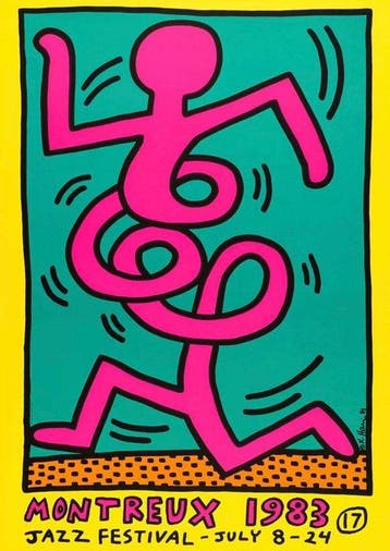 Keith Haring - “MONTREUX, 1983”. Gesigneerd in de plaat.