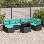 vidaXL Tuin Sofa Set met kussen met opslag 9 pcs Zwart Poly, Verzenden, Nieuw, Rotan