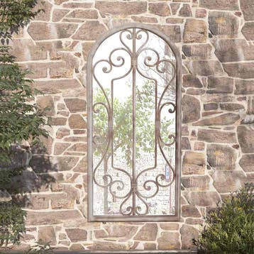 vidaXL Tuinspiegel 100x45 cm ijzer zandkleurig, Huis en Inrichting, Verzenden, Nieuw