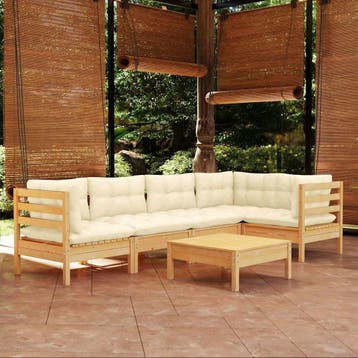 vidaXL 6-delige Loungeset met crèmekleurige kussens, Verzenden, Nieuw, 6 zitplaatsen, Loungeset