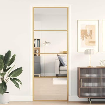 vidaXL Binnendeur smal 76x201,5 cm gehard glas en aluminium, Verzenden, Nieuw