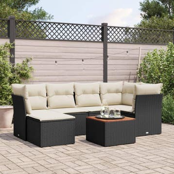 vidaXL 7-delige Loungeset met kussens poly rattan zwart, Verzenden, Nieuw, Loungeset