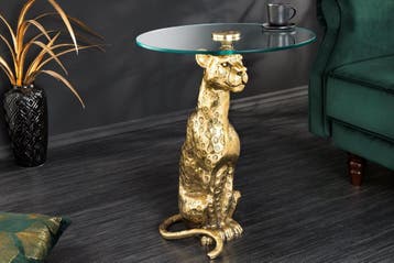 Ronde bijzettafel WILDLIFE PANTHER 60cm goud antiek metalen, Ophalen of Verzenden, Nieuw