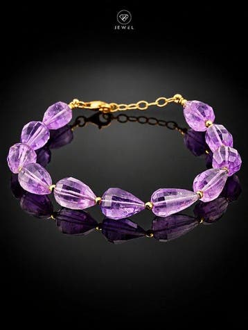 Amethist Armband - 925 Sterling Zilver Goud Verguld - Paars