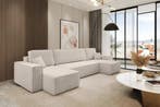 U-bank Ribstof Karlo Creme | Universeel | €649,-, Huis en Inrichting, Hout, Hoekbank, Vierpersoons of meer, 100 tot 125 cm