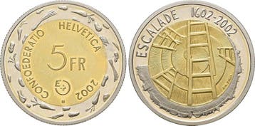 5 Franken Probe Escalade Genf 2002 Schweiz:, Verzenden