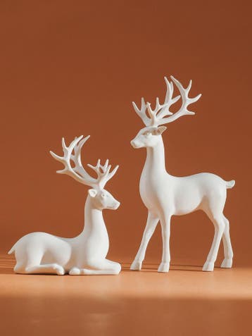 Set van 2 Kerst Herten Decoratie Beeldjes - Rustiek Tafeldec, Verzenden, Nieuw