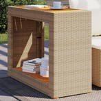 Tuinbijzettafel met houten blad 100x40x75 cm poly rattan bei, Verzenden, Nieuw