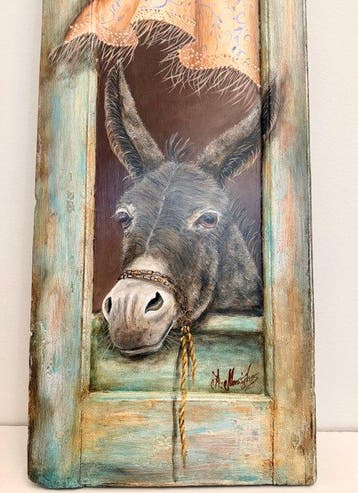 Wanddecoratie - trompe-lœil - Griekenland - Oud houten luik, Antiek en Kunst