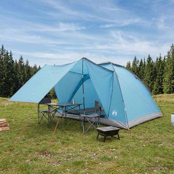 vidaXL Kamperen tent 4-persoons Blauw Polyester en staal, Verzenden, Nieuw, Tot en met 2