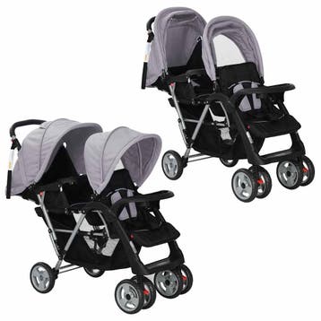 vidaXL Kinderwagen dubbel staal grijs en zwart, Verzenden, Nieuw
