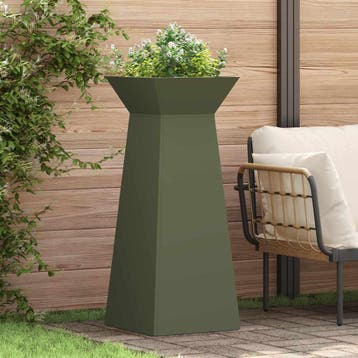 vidaXL Pilaar Plantenbak 2 st Olijfgroen 40 x 40 x 100 cm, Verzenden, Minder dan 60 cm, Nieuw, Metaal
